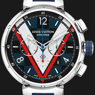 “V”のマークを大胆に！「タンブール クロノ V ダミエ･コバルト」｜LOUIS VUITTON