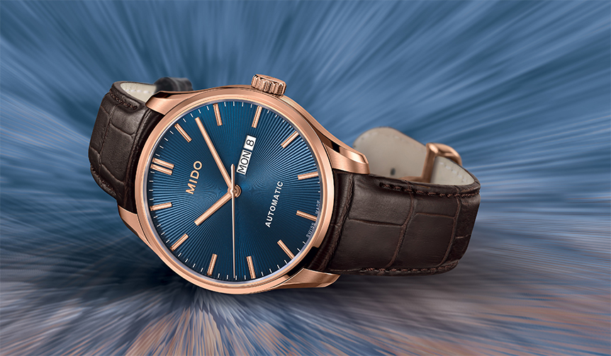ブルーダイアルの光の反射が魅了的なミドーの新作｜MIDO