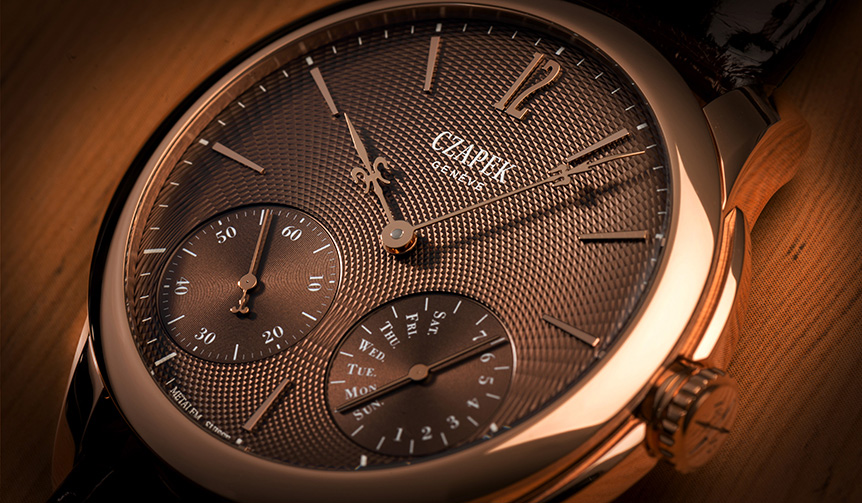 それぞれが優美なる表情を纏う、茶、黒、灰、朱、草色のギョウシェダイアル｜CZAPEK