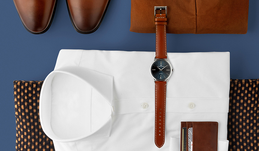 着せ替え可能なレザーストラップで楽しむ 「ジャズマスター シンライン オート」｜HAMILTON