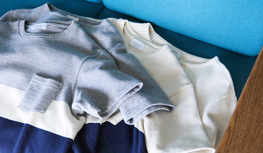 春夏にぴったりのボーダー生地。心地良いTシャツとスモールブランケット｜FLISTFIA ギャラリー