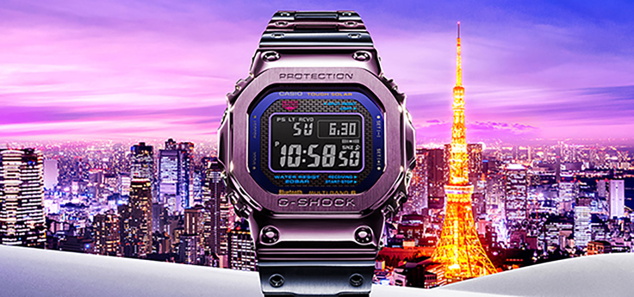 黄昏時の東京の美しさを2色のIP加工でメタル上に表現した「GMW-B5000PB-6JF」｜G-SHOCK