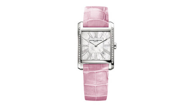 <strong>Baume & Mercier｜ボーム＆メルシエ</strong>  ハンプトン・スクエア・レディ　クォーツ　SSケース　アリゲーターベルト　ダイヤモンド付き
