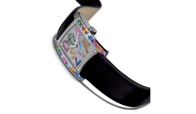 <b>EBEL｜エベル</b>　ハイジュエリーコレクション ブラジリア カイピリーニャ　　自動巻き　18KWGケース　サテンストラップ　ダイヤモンド　ピンクサファイア（ピンク）　ブルーサファイア（ブルー）　トパーズ（淡いブルー）　シトリン（イエロー）　ツァボライト（グリーン）