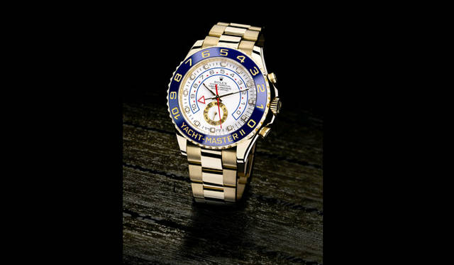　オイスター パーペチュアル ヨットマスターⅡ　　自動巻き　18KYGケース&ブレス　最大10分間のカウントダウンとシンクロナイゼーション機能　ブルーセラミック製目盛り入り回転ベゼル