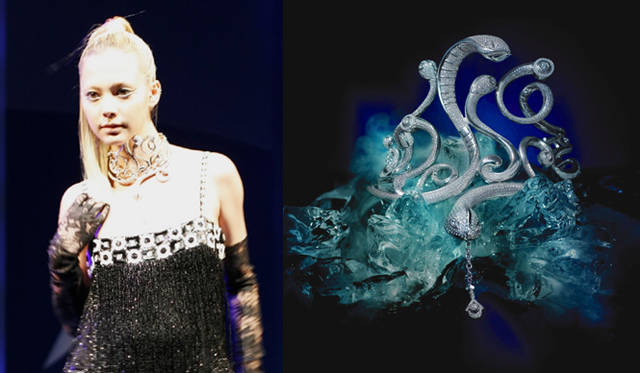 香港のデザイナーによる蛇をモチーフにしたユニークなデザインのダイヤモンド・ネックレス（38カラット、約4246万1千円相当）