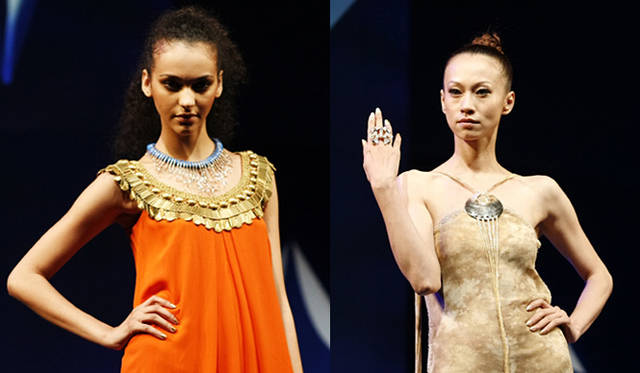 左・ネックピース（22.85カラット）、右・リング（3.35カラット）