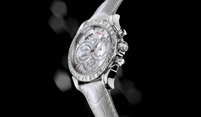  デ・ビル コーアクシャル クロノスコープ　　自動巻き　パラジウムケース　アリゲーターベルト　ダイヤモンド