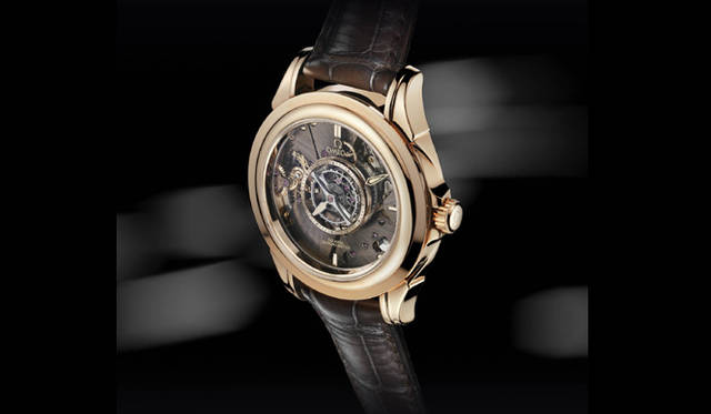  デ・ビル センター トゥールビヨン　自動巻き　18Kレッドゴールドケース　アリゲーターベルト