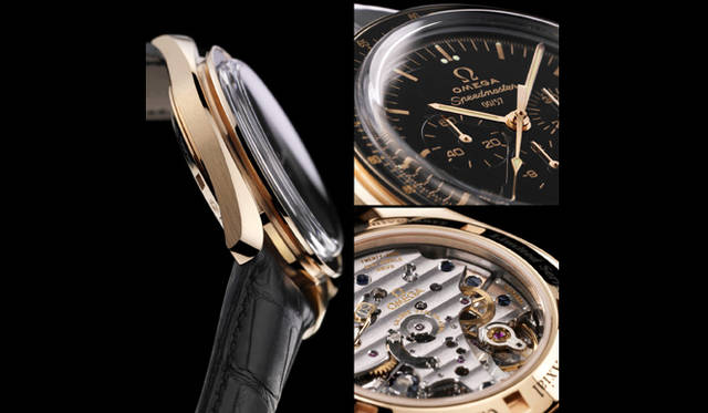 　2007年にはスピードマスターの生誕50周年を祝し、合計３タイプの限定モデルがリリースされている。なかでも写真のモデル（スピードマスター プロフェッショナル 50周年記念モデル コーアクシャル）には、プロフェッショナルラインに初めてコーアクシャルシステムを投入。レギュラー版とは異なり、風防にはドーム型サファイアクリスタル、文字盤にはエナメルプレート、クロノグラフの制御メカニズムにはコラムホイールを採用するなど、贅を極めた作りである。