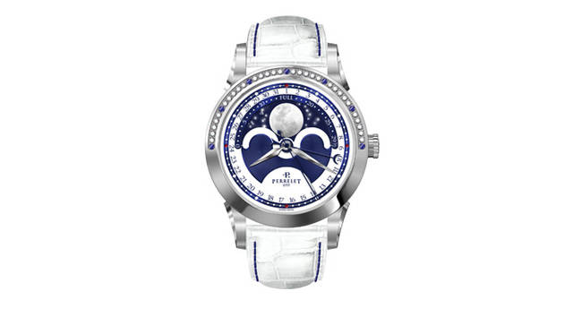 <strong>Perrelet｜ペルレ</strong> ニュービッグ セントラル ルナフェイズ　　自動巻き　SSケース　アリゲーターベルト　ダイヤモンド　サファイア