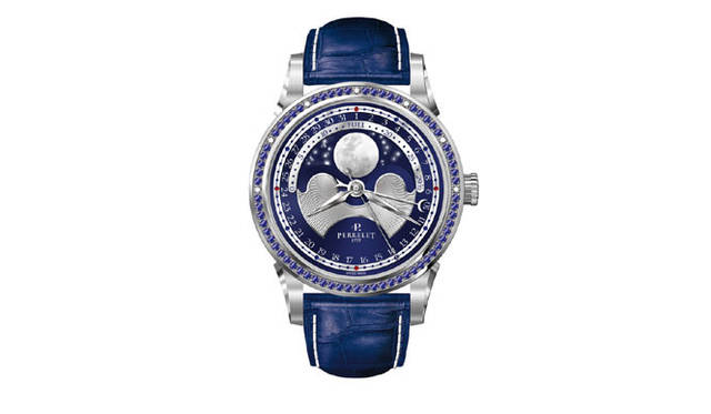 <strong>Perrelet｜ペルレ</strong> ニュービッグ セントラル ルナフェイズ　　自動巻き　SSケース　アリゲーターベルト　ダイヤモンド　サファイア