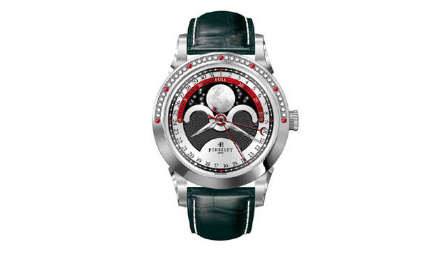 <strong>Perrelet｜ペルレ</strong> ニュービッグ セントラル ルナフェイズ　　自動巻き　SSケース　アリゲーターベルト　ダイヤモンド　ルビー