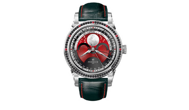 <strong>Perrelet｜ペルレ</strong> ニュービッグ セントラル ルナフェイズ　　自動巻き　SSケース　アリゲーターベルト　ブラックダイヤモンド　ルビー