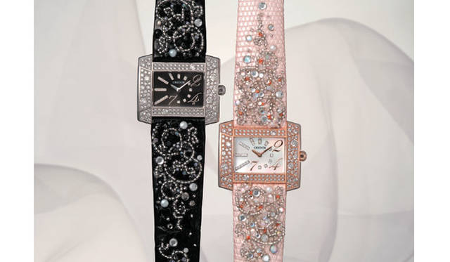   （左）クレドール ノードJ　クォーツ　18KWGケース　クロコダイルベルト　ダイヤモンド　　(右）クレドール ノードJ　クォーツ　18KPGケース　リザードベルト　ダイヤモンド