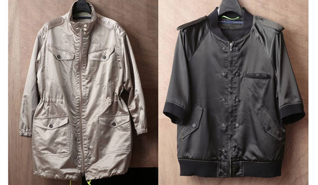 左・ビッグシルエットのモッズコートもエイティーズの象徴的なアイテム。ゴールドっぽい光沢は、VESPAが放つ光のよう。「HEAD LIGHT PARKA」5万400円、右・「LUNAR JACKET」3万7800円