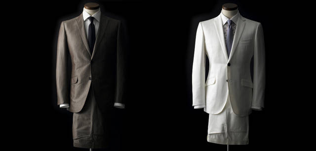 Richard Anderson suit, made in Japan, price from ¥103,950, made in UK, price from ¥136,500. Made in UK available only on March 22nd and 23th.