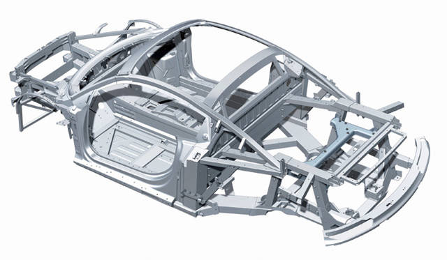 <br>ボディシェルはアルミの押し出し材などを用いたスペースフレーム構造「ASF（アウディ・スペース・フレーム）」を採用。その重量はわずか210kgにすぎない。