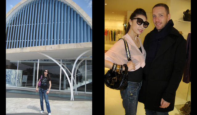 （左）オスカー・ニーマイヤーの教会、正面　（右）代官山に路面店を持つブラジルの注目デザイナー、ヘルコビッチ・アレキサンドレ氏