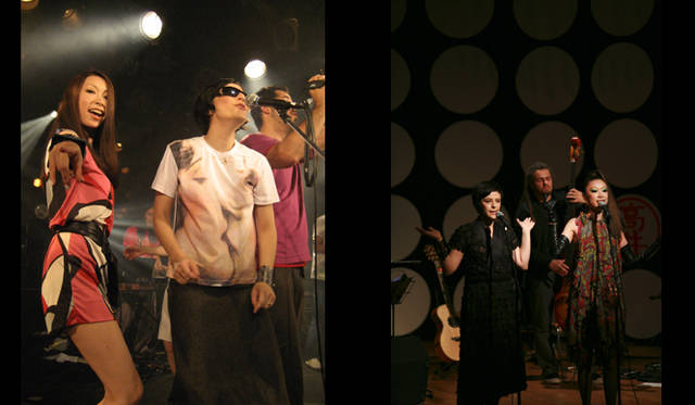 （左）パトフの来日公演を見にクアトロへ。アンコールでステージに乱入　（右）草月ホールで行ったフェルナンダの来日公演。「トゥイギー・トゥイギー」を振り付きで歌う（Photo by Ryou Mitamura）