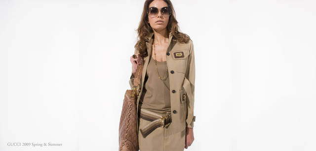 <strong>ＧＵＣＣＩ｜グッチ</strong>　バッグ 39万9000円、ジャケット 34万6500円、タンク 6万8250円、スカート 9万5550円、ベルト 3万5700円、ネックレス 71万5050円、リング 51万4500円、サングラス 価格未定