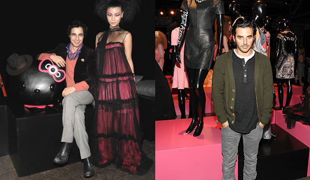 左／デザイナーのZac Posenと彼のドレスを着たモデル、右／デザイナーのYagal Azrouelと彼のドレス