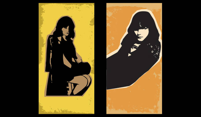 <strong>MIU MIU｜ミュウミュウ</strong>  左から：リュディヴィーヌ・サニエ（2005春夏）、セルマ・ブレア（2005秋冬）