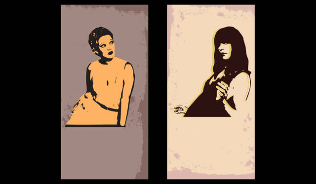 <strong>MIU MIU｜ミュウミュウ</strong>  左から：ドリュー・バリモア（1995秋冬）、セルマ・ブレア（2005秋冬）