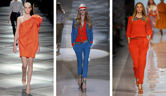 ビタミンカラー、オレンジは今シーズンもっとも注目のカラー。左から、ランバン、グッチ、エトロ。