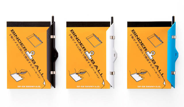 デザイン部門：サンスター文具「バインダーボールメモセット」新タイプ携帯ボールペン。本体の側面全体がバインダークリップで、手帳やメモの側面に挟んで携帯できる