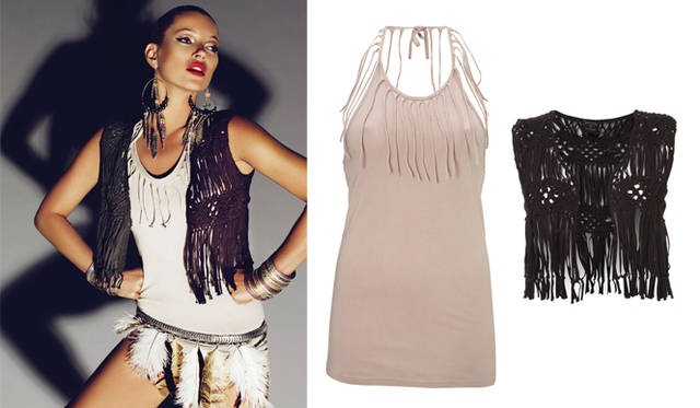 「KATE MOSS TOPSHOP（ケイト・モス トップショップ）HIGH SUMMER 2009」 fringe halter top 6300円、fringe vest 1万9950円