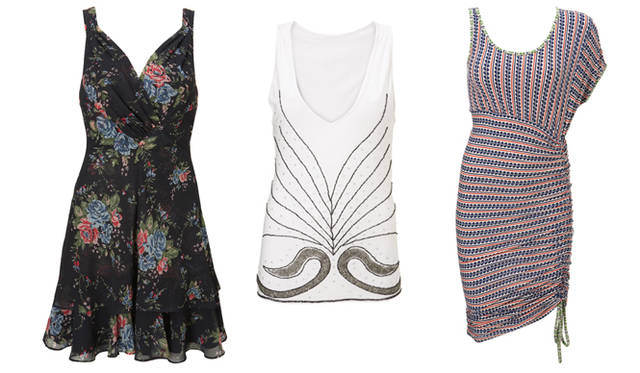 「KATE MOSS TOPSHOP（ケイト・モス トップショップ）HIGH SUMMER 2009」 左から、BLUSH FLOWER DRESS 1万9950円、DECO BEADED VEST 1万1150円、BROKEN HEART DRESS 1万8900円
