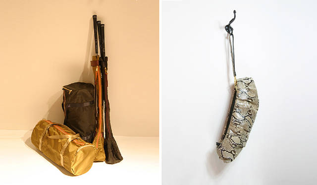 リアンカ セントラル｜lianca CENTRAL　左：「ゴルフバッグ」1万4805円、「ドラムバッグ」1万6485円、右：「パイソンクラッチ」5万5440円