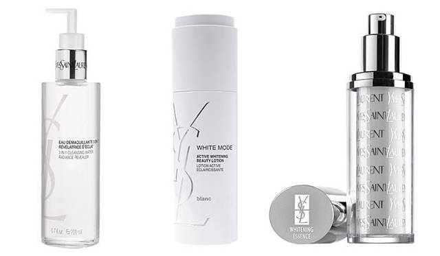 <b>レッスンで使用したアイテム／スキンケア</b><br>左から、クレンジングウォーター、ホワイト モード ホワイトニング アクティブ ローション、タン マジュール ホワイト エッセンス