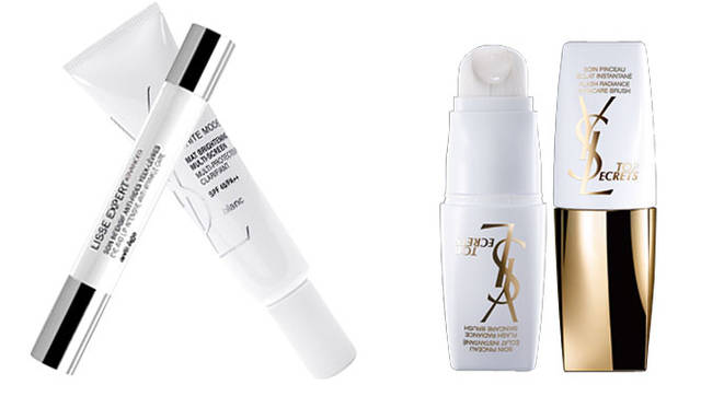 <b>レッスンで使用したアイテム／スキンケア</b><br>左から、リス エクスペール アドヴァンス アイ ＆ リップ Wコンセントレート、ホワイト モード ブライトニング マルチプロテクター、トップ シークレット ラディアント スキンケア ブラッシュ