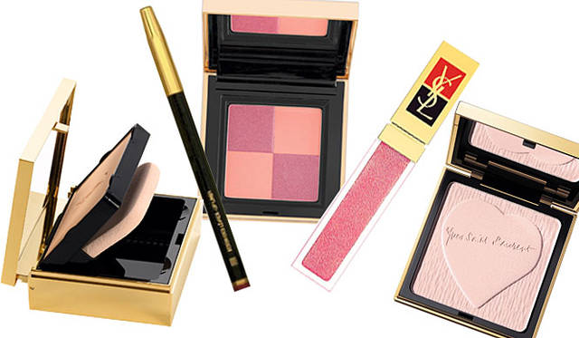 <b>レッスンで使用したアイテム／ベースメイク</b><br>マット タッチ コンパクト ファンデーション<br><b>レッスンで使用したアイテム／ポイントメイク</b><br>左から、リップ ライナー ♯17、バリエーション ブラッシュ ♯16、ゴールデン グロス ♯10、ラディアント プレスト パウダー ♯18