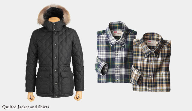 左から：<br> 4万6200円　ブラック（トゥモローランド）　Material /ナイロン(ダウン)　Color /ネイビー、ブラウン、カーキ　※ディタッチャブルファー<br><b>SHIRTS B.D.｜シャツボタンダウン</b> 各1万4700円　左＝ドレスゴードン 右＝イエローマドラス（ジャーナル スタンダード 新宿店）　Material /コットン　Color /ドレスゴードン、イエローマドラス<br>