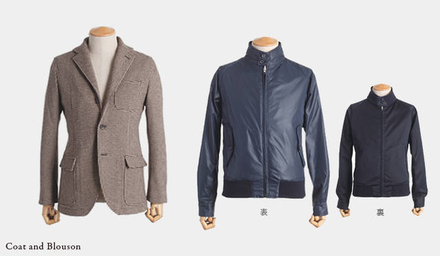 左から：<br> 4万950円　ブラウン/ベージュ（ジャーナル スタンダード 新宿店）　Material /ウール　Color /ブラック/アイボリー<br><b>RYDAL｜ライダル</b> 3万5700円　ネイビー/ネイビー（ザ ダファー オブ セントジョージ 新丸の内店）　Material /表側＝ナイロン 裏側＝コットン　Color /ブラック/ブラック