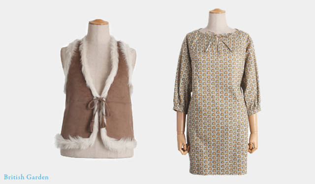 左から：<br><b>GILLET｜ジレ</b> 8万2950円　キャメル（ドレステリア 神南本店）　Material /ムートン　Color /キャメル<br><b>GARDEN BLOUSE｜ガーデンブラウス</b> 2万1000円　イエローラビット（ビームス新丸の内）　Material /コットン　Color /ブルーラビット