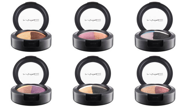 M・A・C「カラークラフトコレクション」 ミネラライズ アイシャドウ（限定6色） 各3255円<br>左から、ナチュラル フレア（コッパー～リッチゴールド～ブラウン～イエローオレンジ）、ガーリッシュ ロンプ（ホワイト～ライラック～ピンク～イエローゴールド）、ファッション パッチ（アイスブルー～ホワイトピンク～ブラック～オフホワイト）、エキセントリシティ（リッチゴールド～リッチブロンズ～ディーププラム～バイオレット）、アッサンブラージュ（パールホワイト～イエローゴールド～ブラック～ディープグレイ）、オッド ビッツ（シルバーグレイ～ピーチブロンズ～バーガンディ～ダスティピンク）