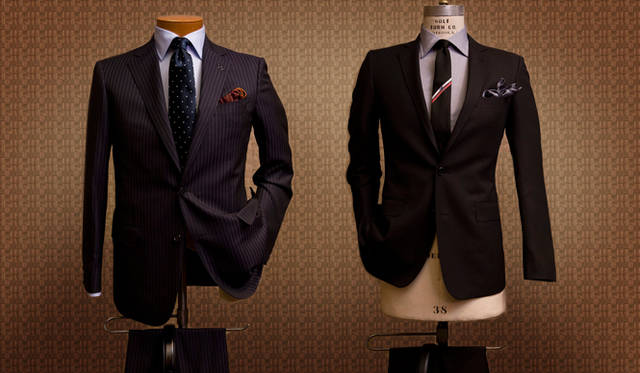 <b>BANEYS NEW YORK│バーニーズ　ニューヨーク</b>　（右）“PATTERN ORDER”スーツ「ニュードレスコード／モードモデル」<br>左／BARNEYS NEW YORK（バーニーズ　ニューヨーク）“PATTERN ORDER”スーツ「ニュードレスコード／ナローモデル」