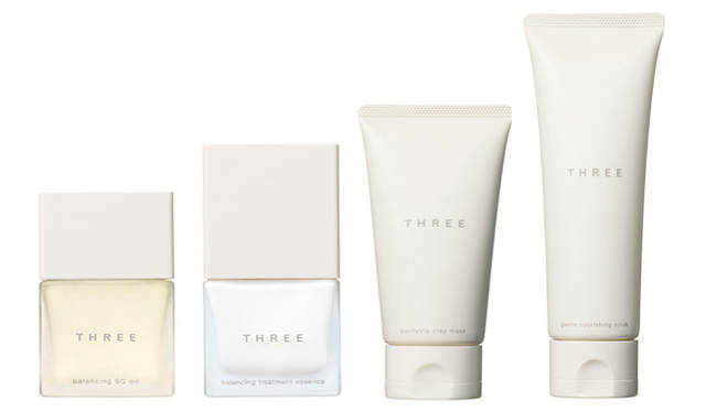 THREE｜バランシング SQ オイル、バランシング トリートメント エッセンス、ピュリファイング クレイマスク、ジェントル ナリッシング スクラブ