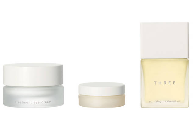 THREE｜トリートメント アイクリーム、ナリッシング リップバーム、 ピュリファイング トリートメント オイル
