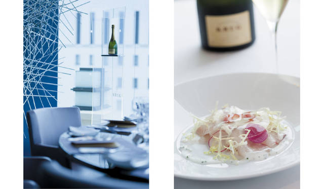 KRUG｜「 ザ・ペニンシュラ東京」の『シェフズ・テーブル by クリュッグ』は、この日に合わせて特別仕様に。クリュッグに合わせた特別メニューも用意された。