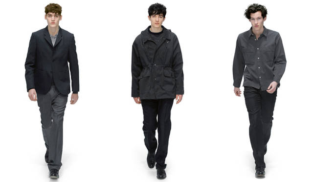 　<br>左から：ジャケット 6万6150円、シャツ 2万7300円、トラウザーズ 3万7800円、シューズ 8万4000円、<br>コート 参考商品、ニット 3万7800円（神南店限定）、トラウザーズ 4万2000円、シューズ 8万4000円、<br>シャツ 参考商品、トラウザーズ 4万2000円、シューズ 8万4000円