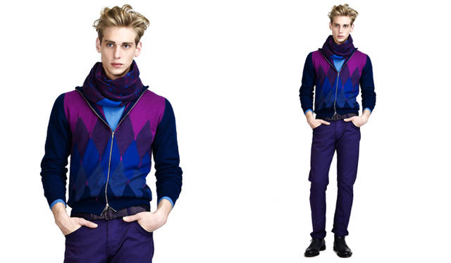 <b>BALLANTYNE 2009AW MENS COLLECTION</b><br>プラムのトーン・オン・トーン<br>カシミヤジップニット19万7400円、プルオーバー5万400円、パンツ2万9400円、ベルト5万5650円、シューズ11万3400円