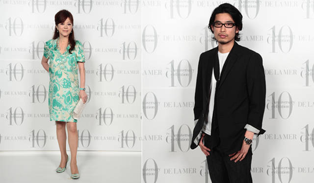 「ドゥ・ラ・メール」日本上陸10周年記念レセプション 右／えなみ眞理子さん　左／青柳龍之亮さん