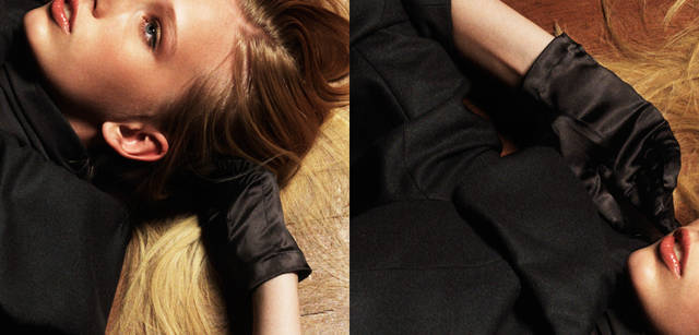 <b>LANVIN NOIR｜ランバン ノワール</b>　上質でしかも軽いウールジョーゼットをふんだんに用いた贅たくなコート。ふくらみを持たせた大きめな襟に優美な雰囲気が漂う。