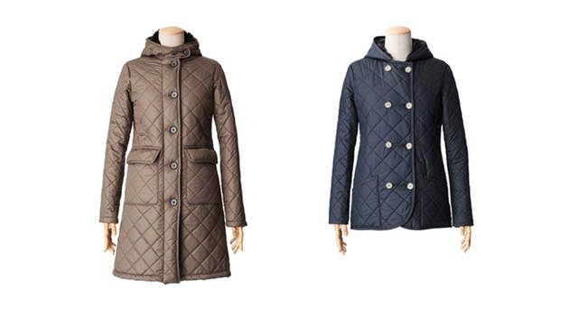 　左から：GRANGE｜グランジ（ポリエステルキルティング） 6万9300円／マッキントッシュ ジャパン（Tel. 03-3589-0260）、LUTON｜ルトン（ポリエステルキルティング） 5万9850円／シップス 銀座 ウィメンズ店（Tel. 03-5524-0283）