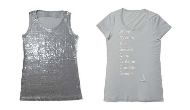 <strong>ck Calvin Klein｜カルバン・クライン</strong>　左からスクエアスパンコール・カットソー（ウィメンズ）　スワロフスキー付きストレッチコットンTシャツ（ウィメンズ） 1万3650円<br>■西武渋谷店A店6F/西武有楽町店1F